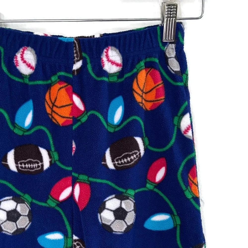 Christmas Sports Fleece Pajama Pants Boy L 10-12 Football Soccer Baseball Basket
